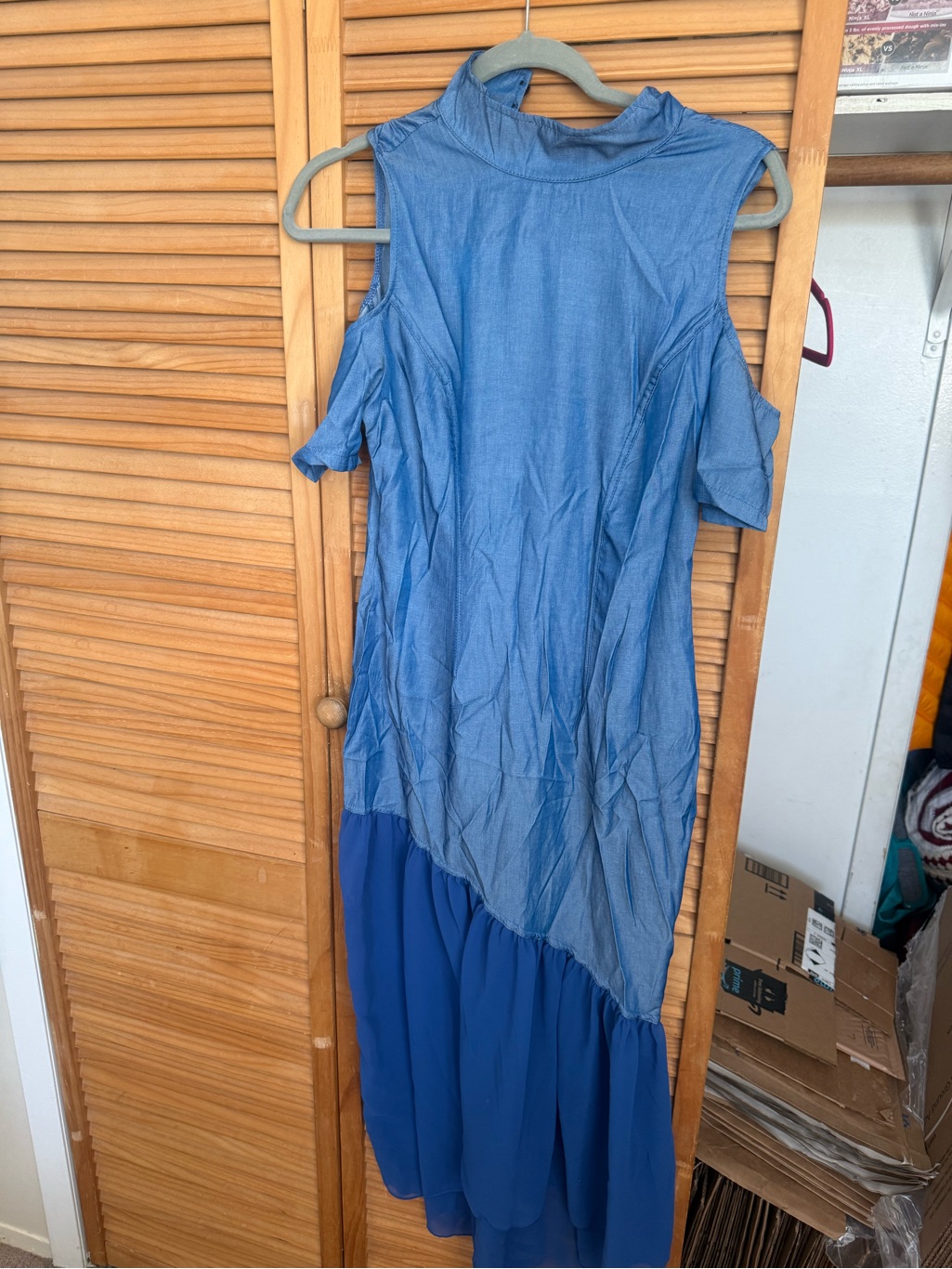 Shein Two-Tone Blue Cold-Shoulder High-Low Dress